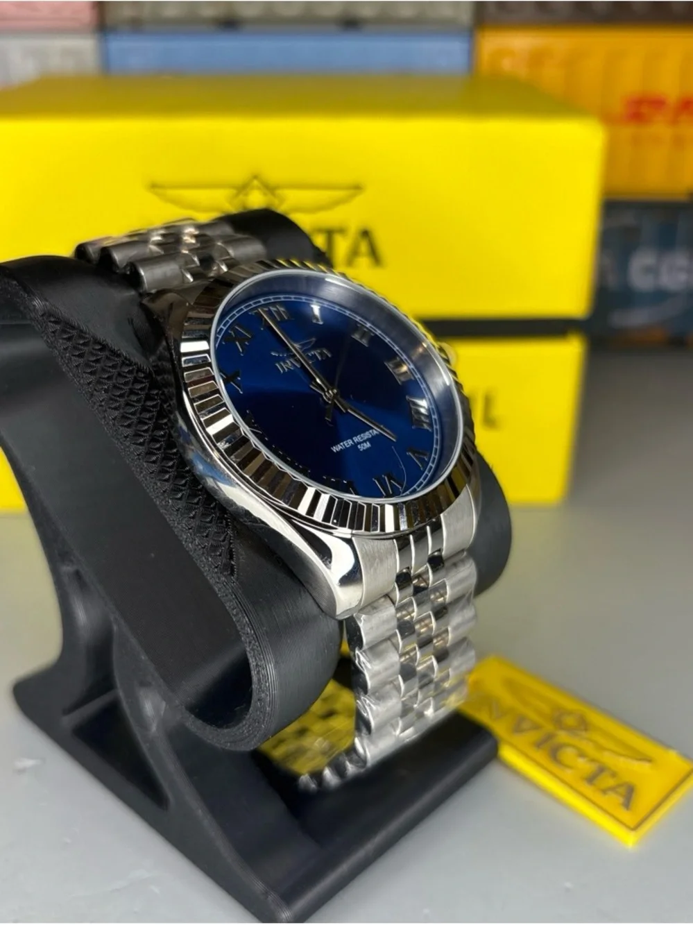 Invicta Specialty Silver Stainless Steel Watch with Blue Dial and Roman Markers